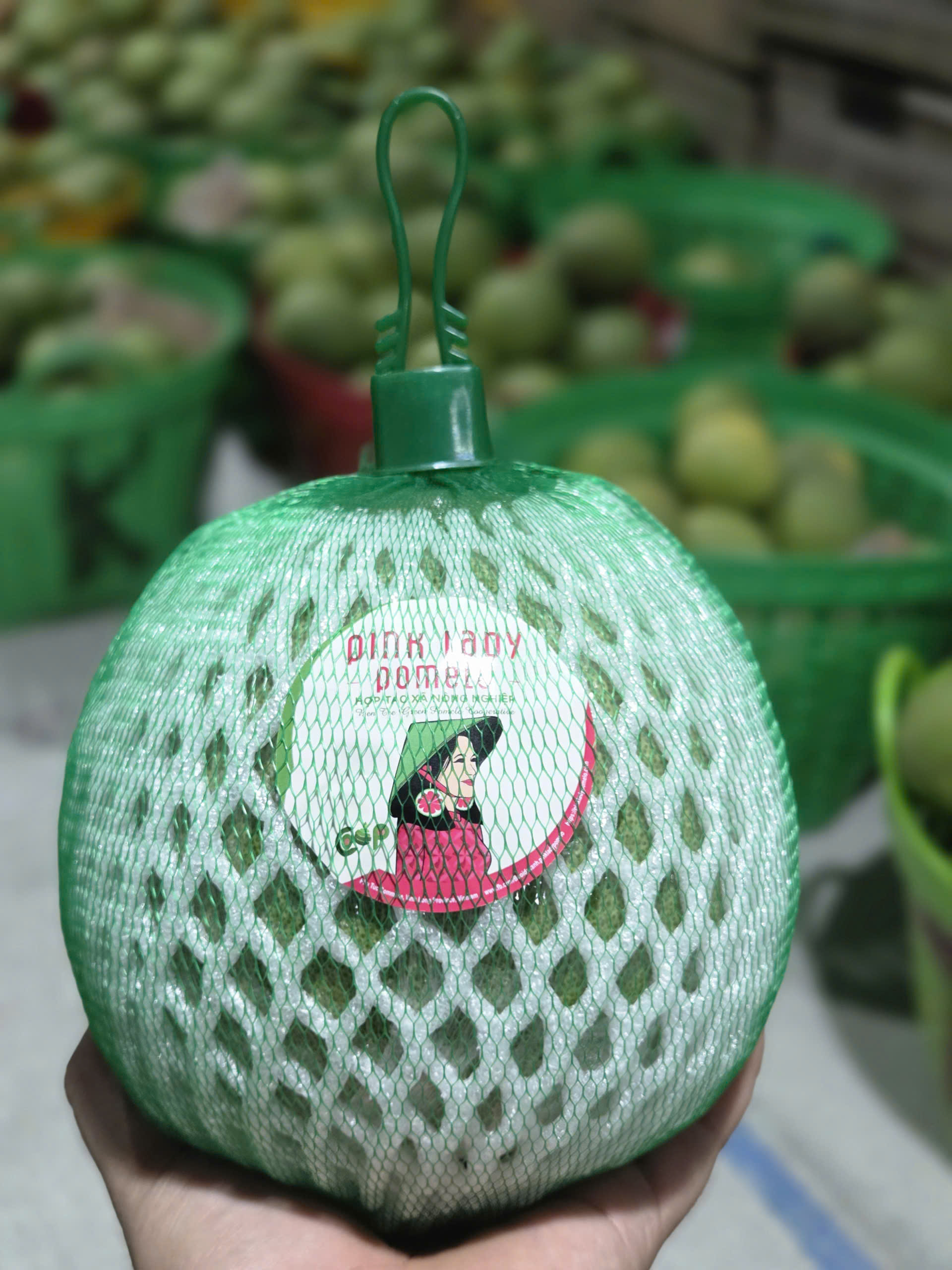 Pink Lady Pomelo tagged fruit